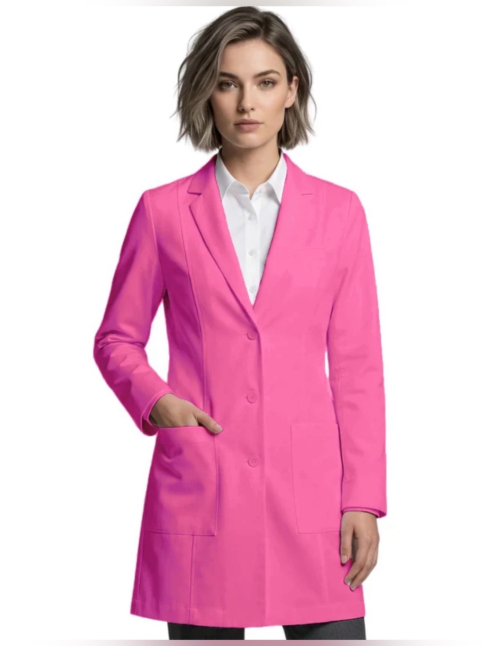 NWT Landau Pink Lab Scrubs Coat Two Pocket Button Lapel Multiple Sizes